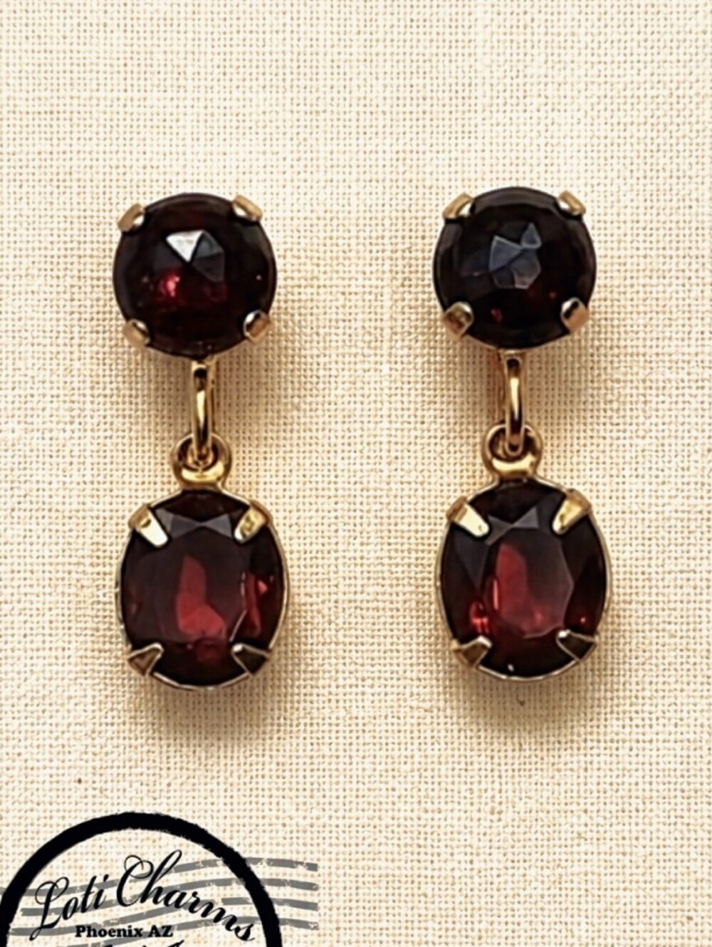 Genuine 11.04 Carats Garnet In Two Setting 18K Gold Plated Earrings
